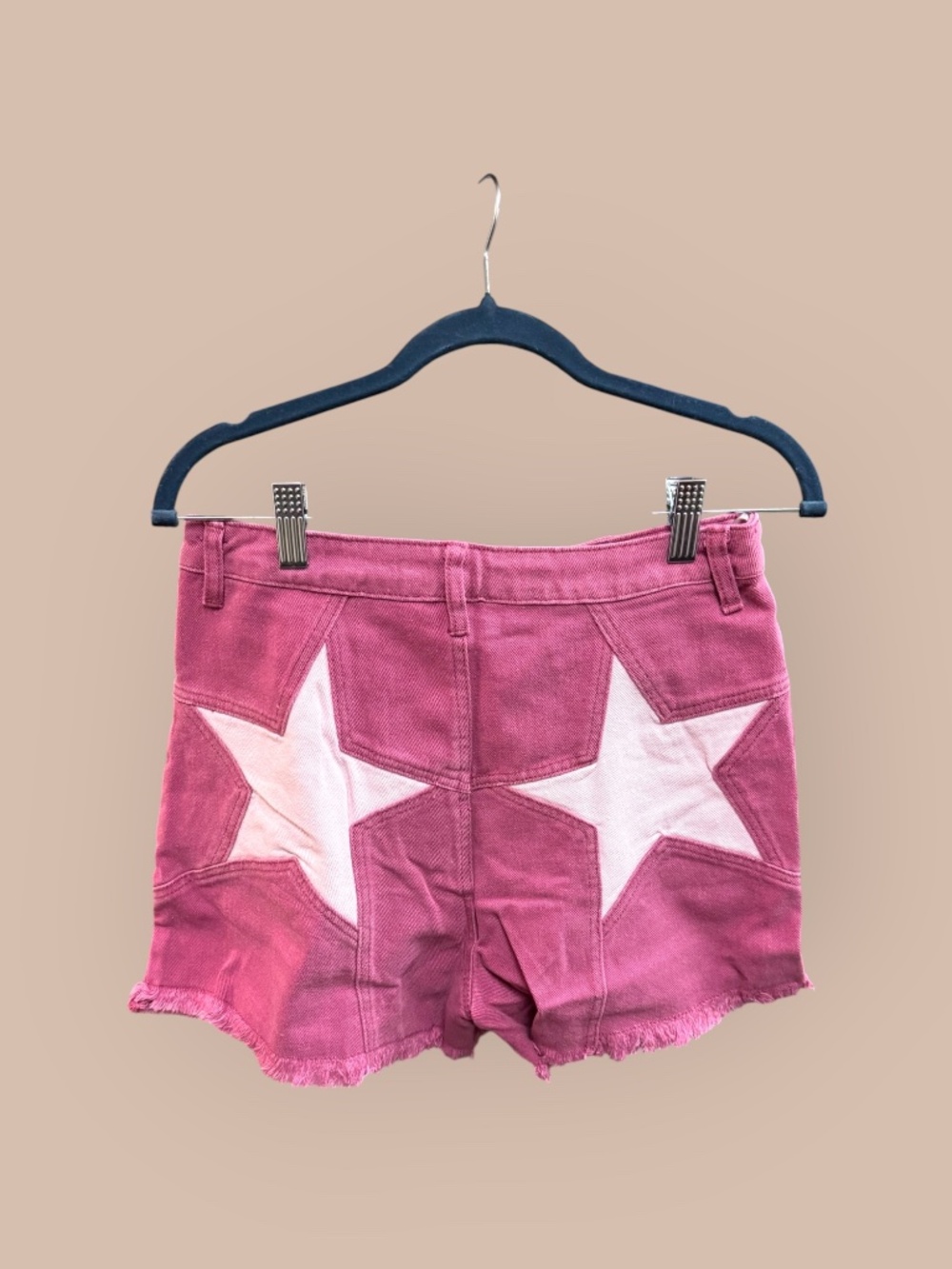 Entro All Star High Waisted Denim Shorts Mauve White Star Raw Hem